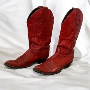 Vintage Red Leather Western Cowboy Boots 6 Pointed Toe